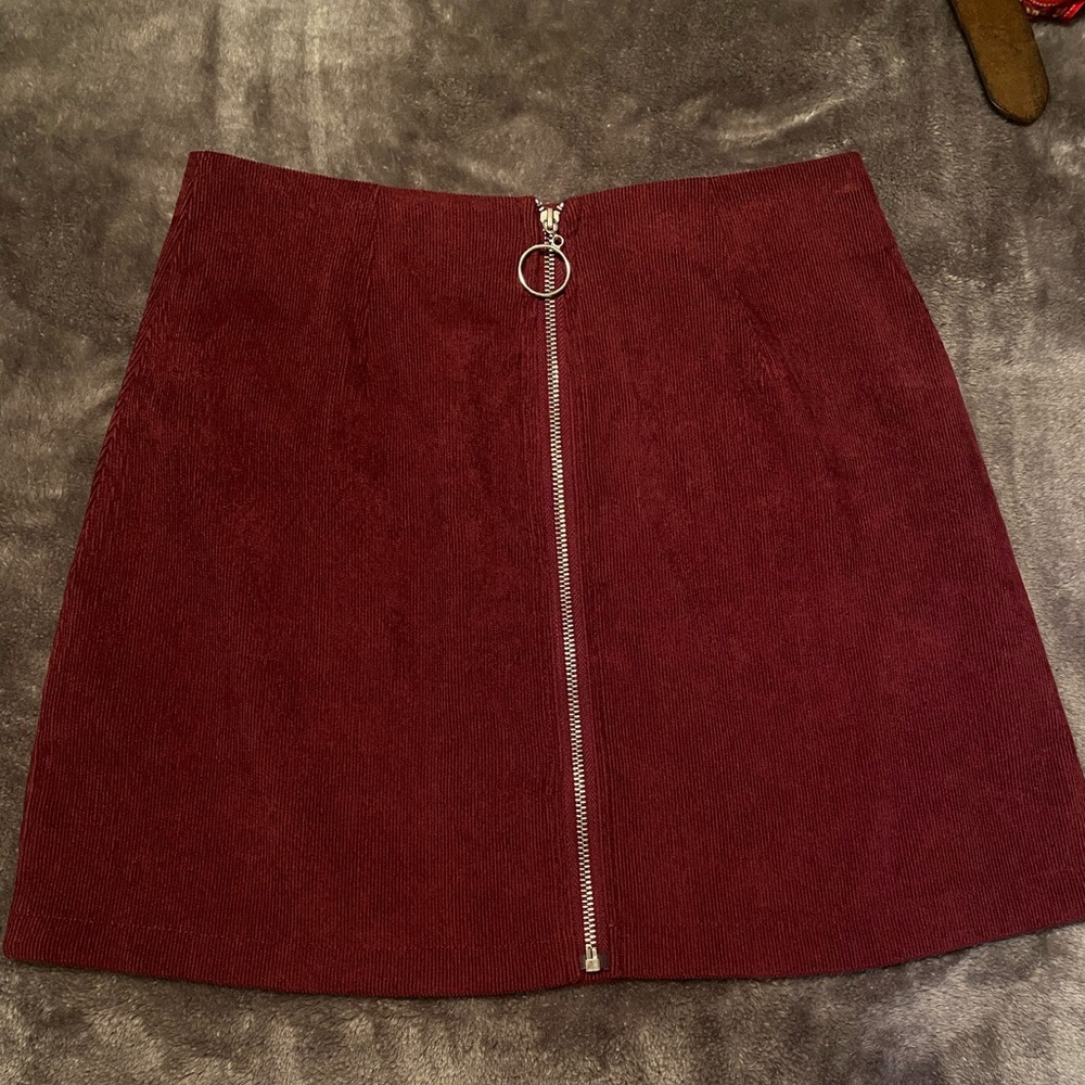 Burgundy Zip Up Mini Skirt
